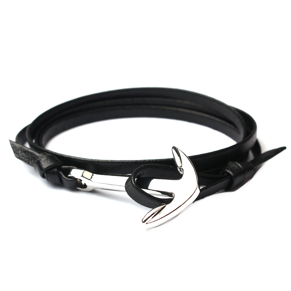 Очаровательный Новый якорь крючки Pulseras мужской браслет двойной кожаный &