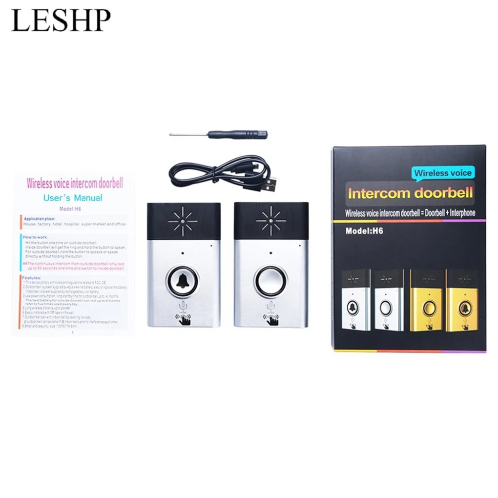 1 to 1 H6 Wireless Doorbell with Voice Intercom Intelligent Battery-powered 300M Distance Outdoor Transmitter Indoor Receiver 1 to 1 H6 Wireless Doorbell with Voice Intercom Intelligent Battery-powered 300M Distance Outdoor Transmitter Indoor Receiver