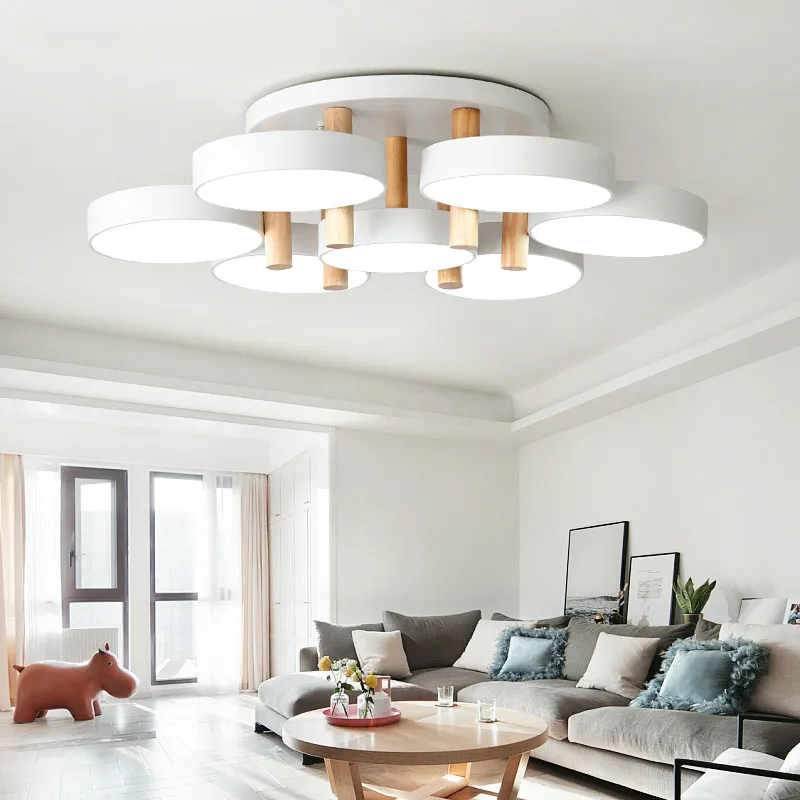 

Nordic living room wooden LED ceiling lamp creative round white wrought iron bedroom dining room study ceiling light mx6091634