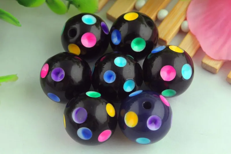 

Kwoi vita 50pcs/lot 20mm black rainbow polka dot beads,acrylic round gumball chunky beads for chunky necklaces making!!