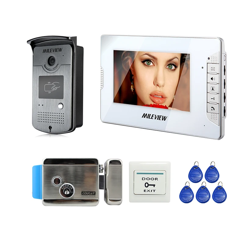 

Wholesale New Home 7" Video Door Phone Intercom System + White Monitor + RFID Door Camera + Electric Control Lock FREE SHIPPING