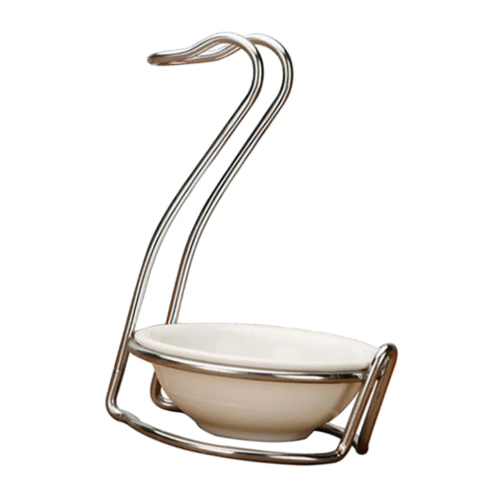 Modern White Ceramic Kitchen Ladle Spoon Rest Holder with Polished Stainless Steel Rack Spoon Rests Clips Holder Kitchen Tools