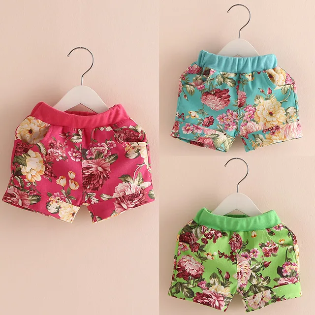 Kids Short Trousers 2018 Summer Peony Fancy Children Causal Flower Print Shorts For Girls