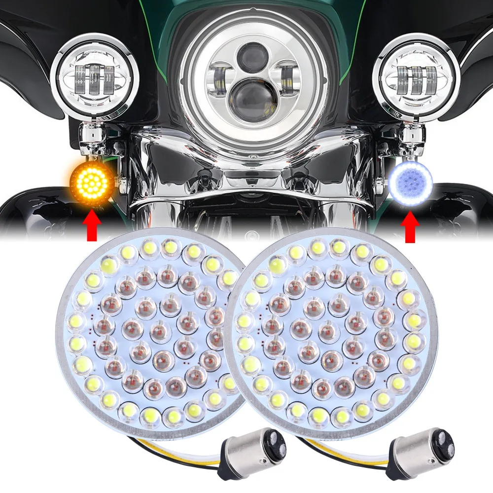 2'' Bullet Style 1157 White DRL Amber Turn Signal LED Inserts bulb For