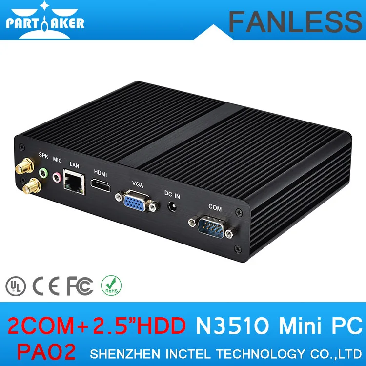 8G RAM 1TB HDD Silent small pc fanless mini pc with Intel Quad Core N3510 2.00 GHz HDMI 2 COM ports