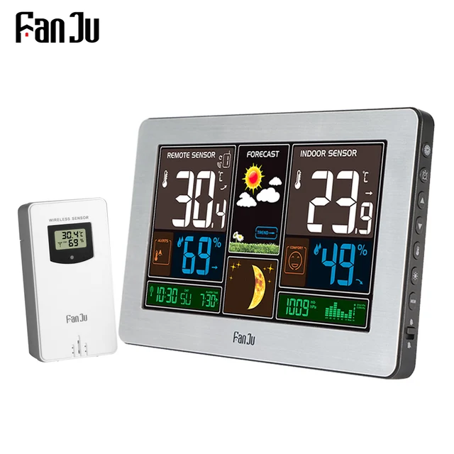Fanju Fj3378 Wireless Weather Station Wall Digital Clock Barometer Fanju Fj3378 Wireless Weather Station Wall Digital Clock Barometer Thermometer Hygrometer Sensor Forecast Colorful Lcd Display