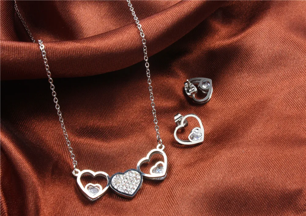OUFEI ожерелье и серьги в форме сердца из нержавеющей стали, ювелирный набор с камнями для женщин, ювелирное изделие, модное ожерелье, подарочный набор