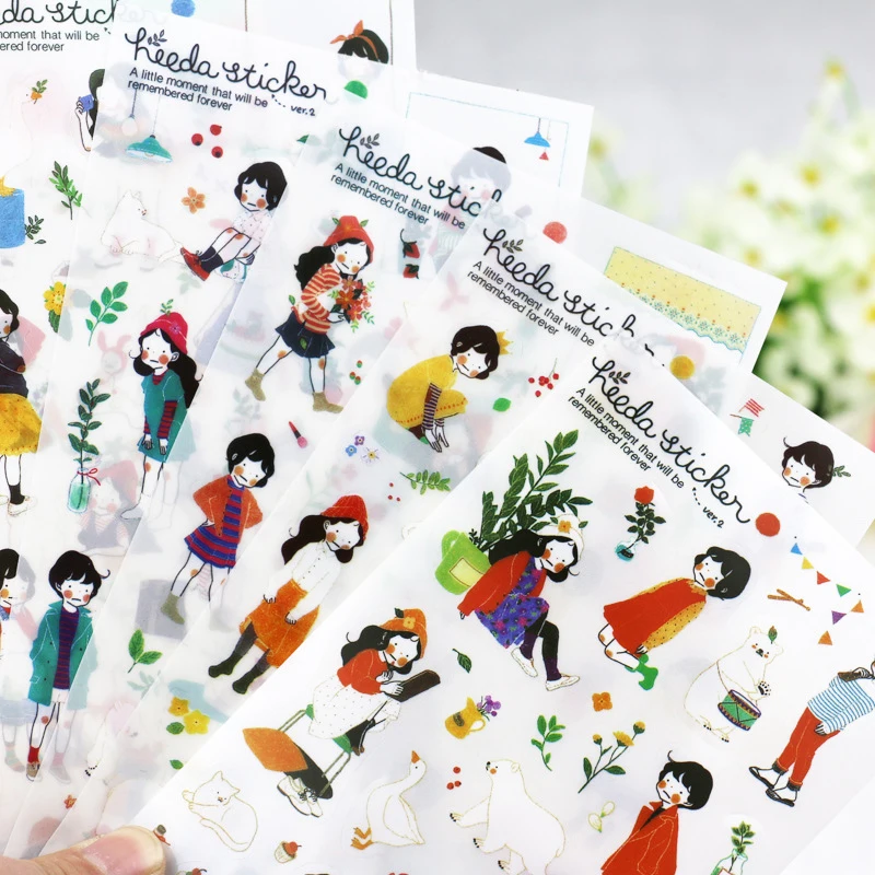 

New School 6Pcs/Pack Sweet Girl Heeda Cartoon Adhesive Stickers DIY Decoration Diary Stickers Supplies PVC Stationery Stickers
