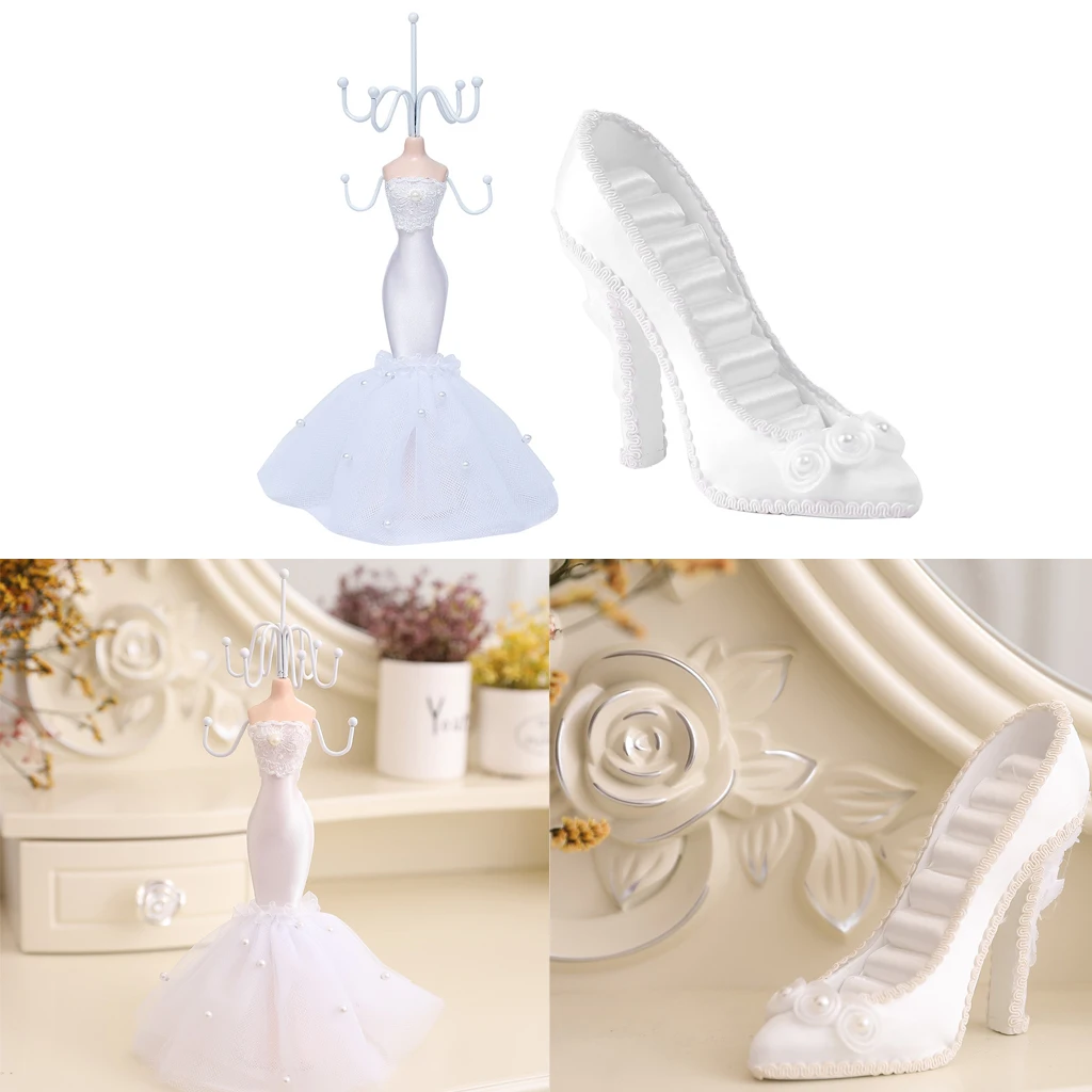 Mannequin Jewelry Display Hanging Holder + High Heels Jewelry Stand Rack Set for Necklace Earrings Rings Bracelets Display