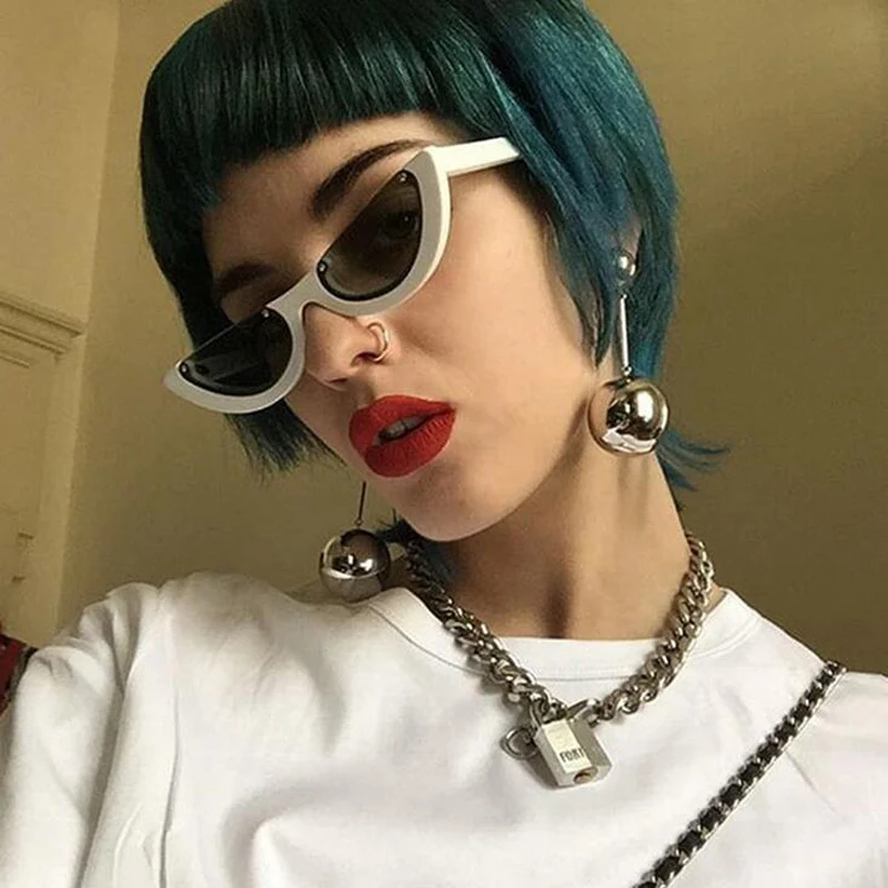 

vintage half frame sunglasses women cat eye small black white red colorful transparent sunglasses female male uv400