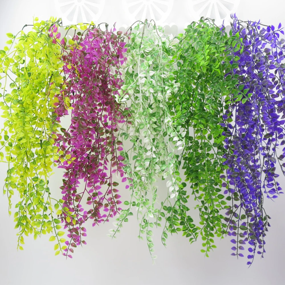 

2pcs/set 3 Forks Artificial Peach Leaf Vines Simulation Plastic Fake Leaves Wall Hanging Rattan Garden Wedding Door Wall Decor
