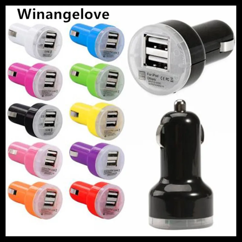 Winangelove 1000pcs/lot 2.1A +1A Dual USB Car Charger For iphone 7 6 5