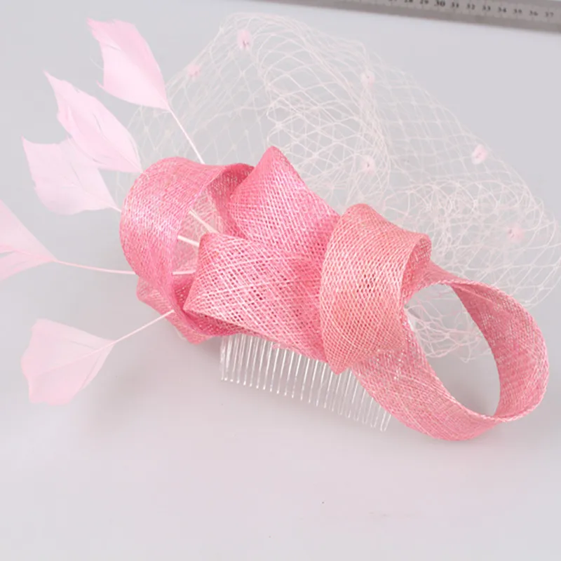 pink Очаровательные свадебные вуали sinamay, вечерние головные уборы, украшение на голову, Коктейльные головные уборы, праздничный головной убор, костюм для всех сезонов MYQ006 - Цвет: pink