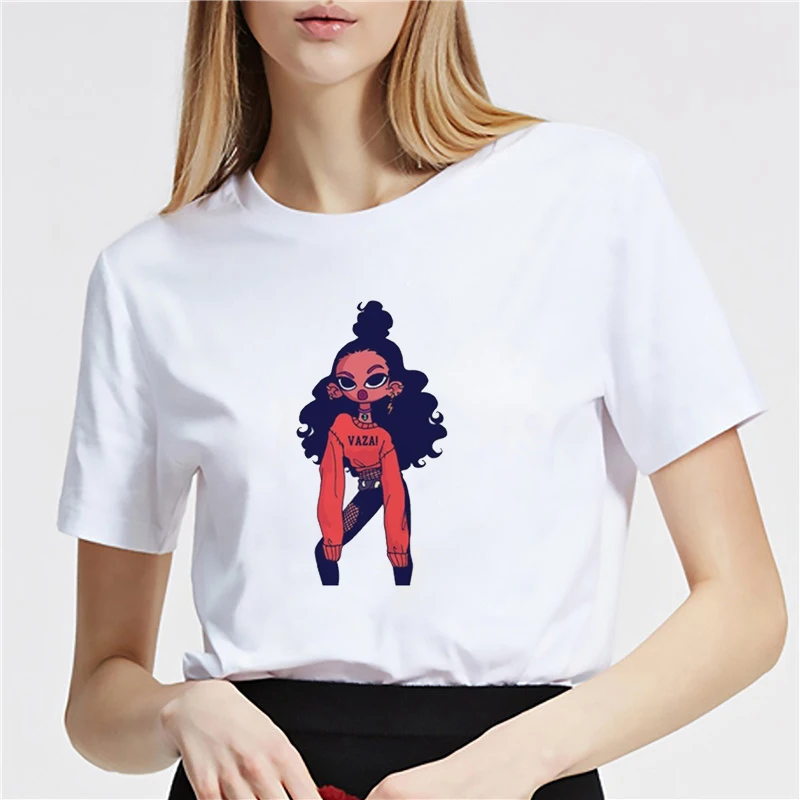 

Kawaii Black Girl Female T-shirt Summer Short Sleeve Hip Hop Top Female Cartoon T Shirts Gothic Women Clothes 2019 Streetwear