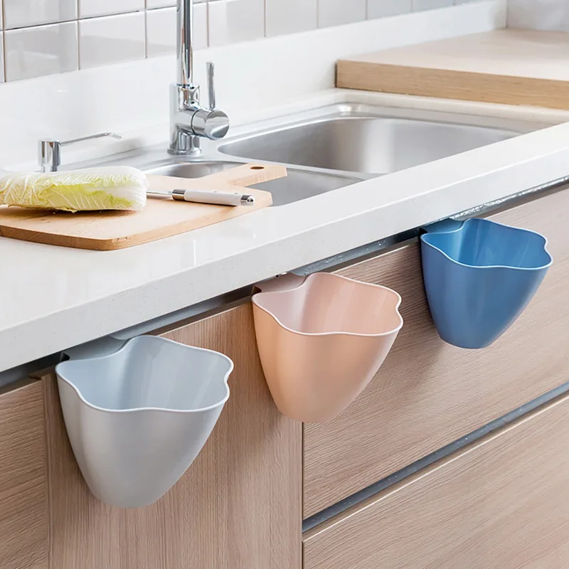 

1pc Barrel Trash Kitchen Storage Holder Racks Multifunctional Cabinet Door Hanging Large Trash Can Waste Bin Desktop Storage Box