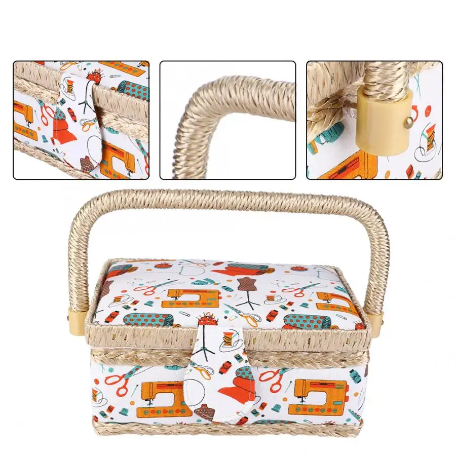 

Basket Storage Rattan Household Fabric Craft Sewing Basket Thread Needle Storage Box Organizer Foldable Laundry