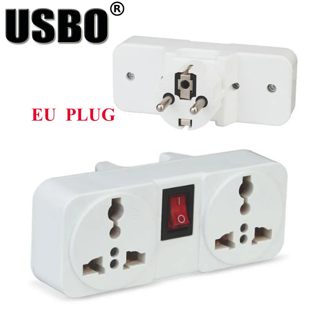 

White Portable 250V 6/10A universal travel adaptor socket Europe extension socket power converter plug with on off light switch