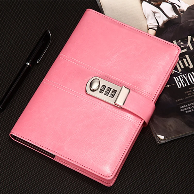 New Leather Diary Notebook with Lock code password notepad paper 100