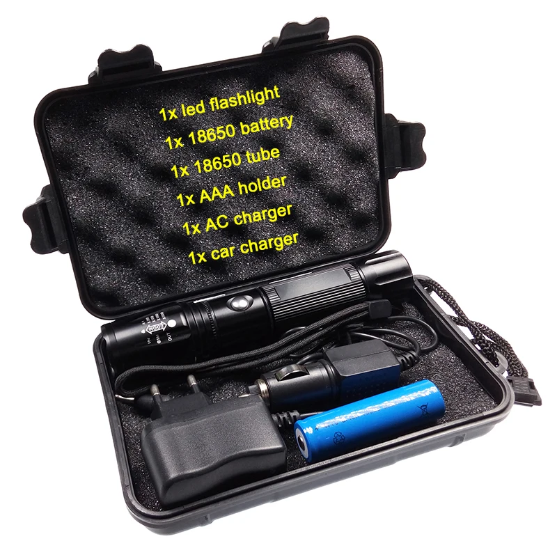 1set XML T6 3800 lumens led flashlight adjustable rechargeable torch light linterna 18650 battery EU US
