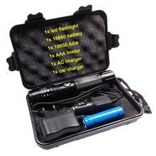 1set XML-T6 3800 lumens led flashlight adjustable rechargeable torch light linterna+18650 battery+EU/US/UK car charger+gift box