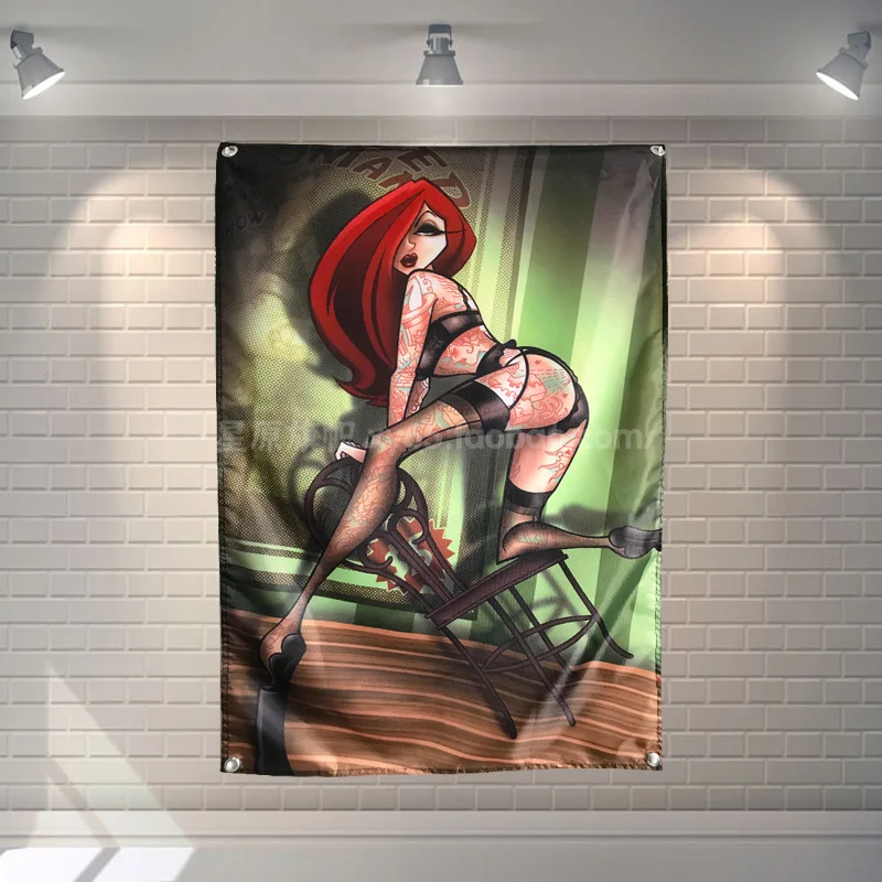 

Tattoo Flag Banner Sexy lady Beauty Cartoon Girl Art Home Decoration Hanging flag 4 Gromments in Corners 3*5FT 144cm*96cm