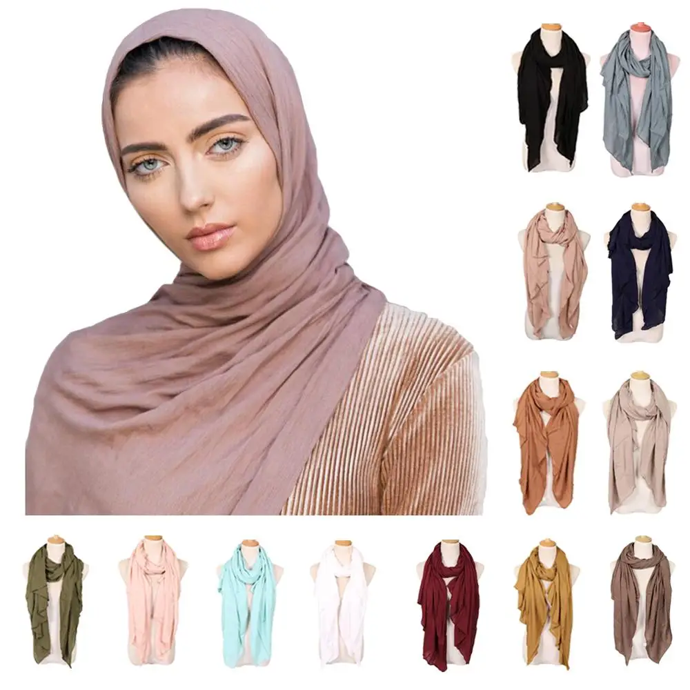 

Muslim Women Hijab Long Scarf Crinkle Headscarf Shawl Wrap Islamic Stole Scarves Turban Bandanas Soft Hijab Solid Color 180*95cm