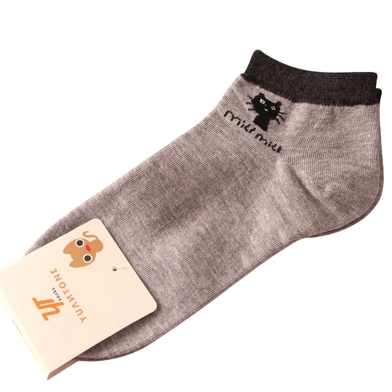 Хлопковые носки лодочкой для женщин с милым узоров в виде мультяшного кота, для весны и лета, модные, носки по щиколотку для женщин, короткие носки, 5 пар/набор - Цвет: grey