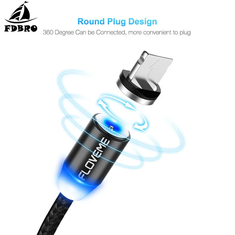 

FDBRO Phone Cable 2A Charge Micro Type-C IPHONE Connector Charge Magnetic Knitted Wire For iPhone Android Samsung Portable