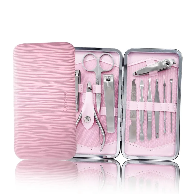  11 PCS in 1 set Manicure Tool Kit Pink Pedicure Case Stainless Steel Nail Clipper Cutter Trimmer Ki