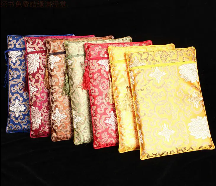 

Tassel Rectangle Large Zipper Craft Bag Chinese style Silk Brocade Jewelry Cosmetic A4 Book Storage Pouch Clutch Coin Purse