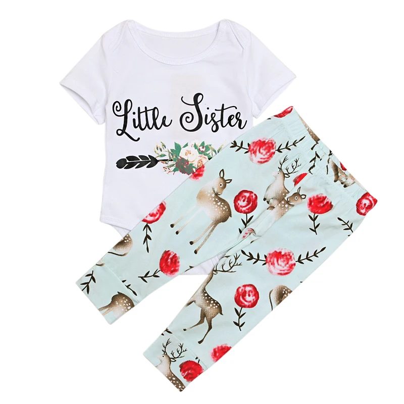 

Family Matching Little Big Sister Set Newborn Baby Girls Romper Girls T-shirt Tops+Long Floral Pants Leggings Outfits Family Set