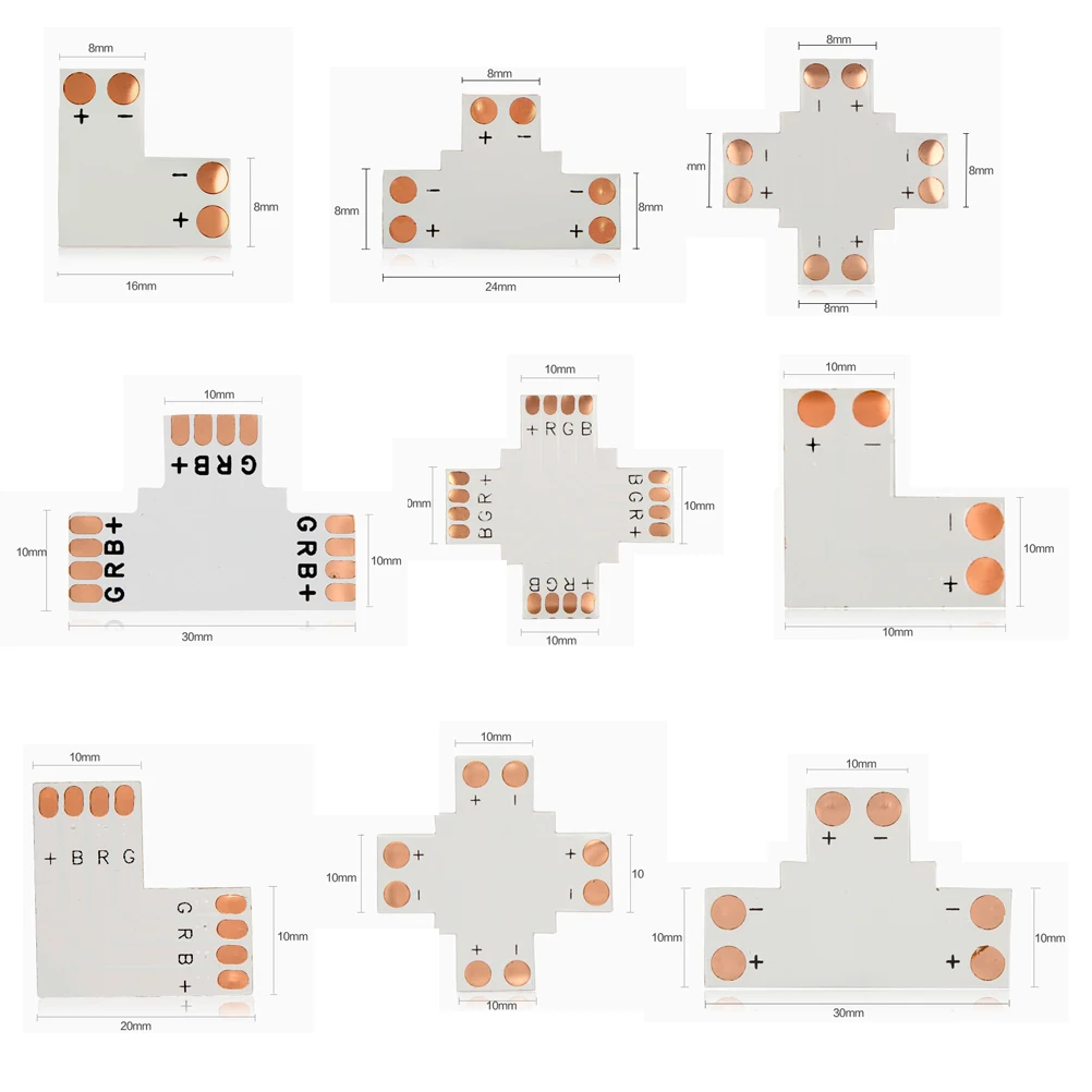 Rgb Одноцветный 3528 5050 Светодиодная лента Разъем 2pin 10 мм 8 L или T X (крест) форма