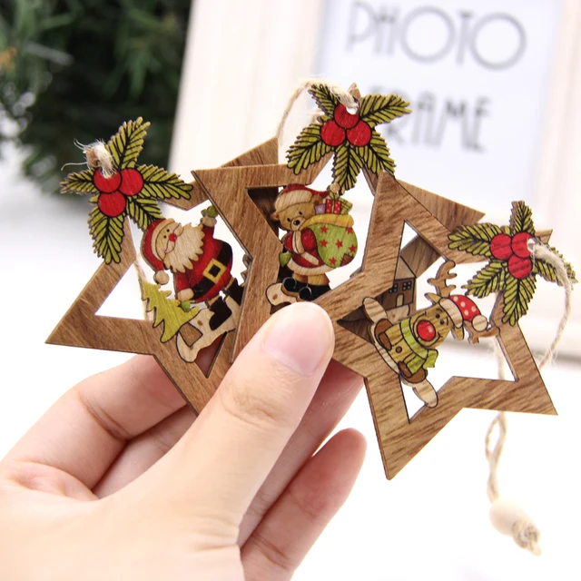 4pcs star printed wooden