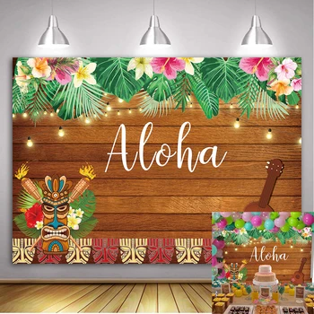 

Aloha Hawaiian Luau Party Backdrop Summer Palm Flowers Wooden Photography Background Birthday Musical Party Banner Decoration