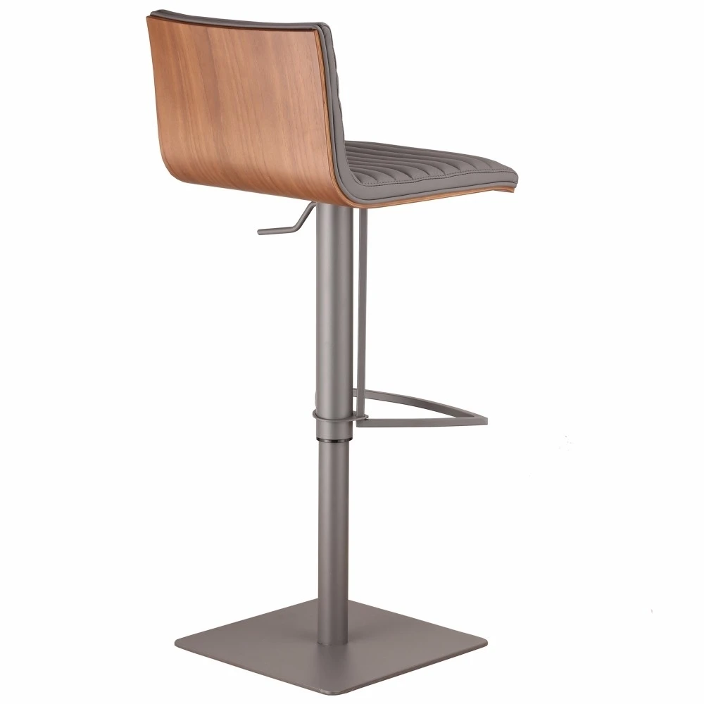 Armen Living Caf? Adjustable Gray Metal Barstool in Gray Pu with Walnut Back (1)
