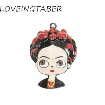

Newest ! 45mm*33mm 10pcs/bag Enamel Lady/Girl Head Pendants For Chunky Kids Necklace Free Shipment