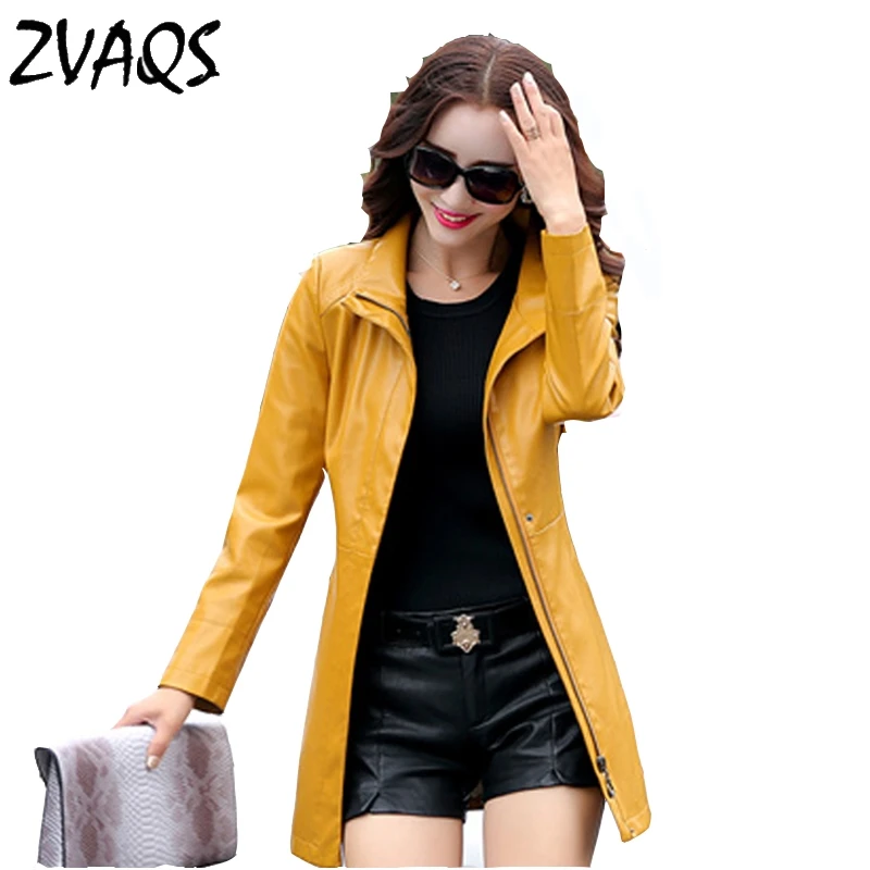 

Spring Autumn New Ladies Leather Jacket 2018 Long Woman Leather Jacket Red Women Leather Jacket Plus size BL0589
