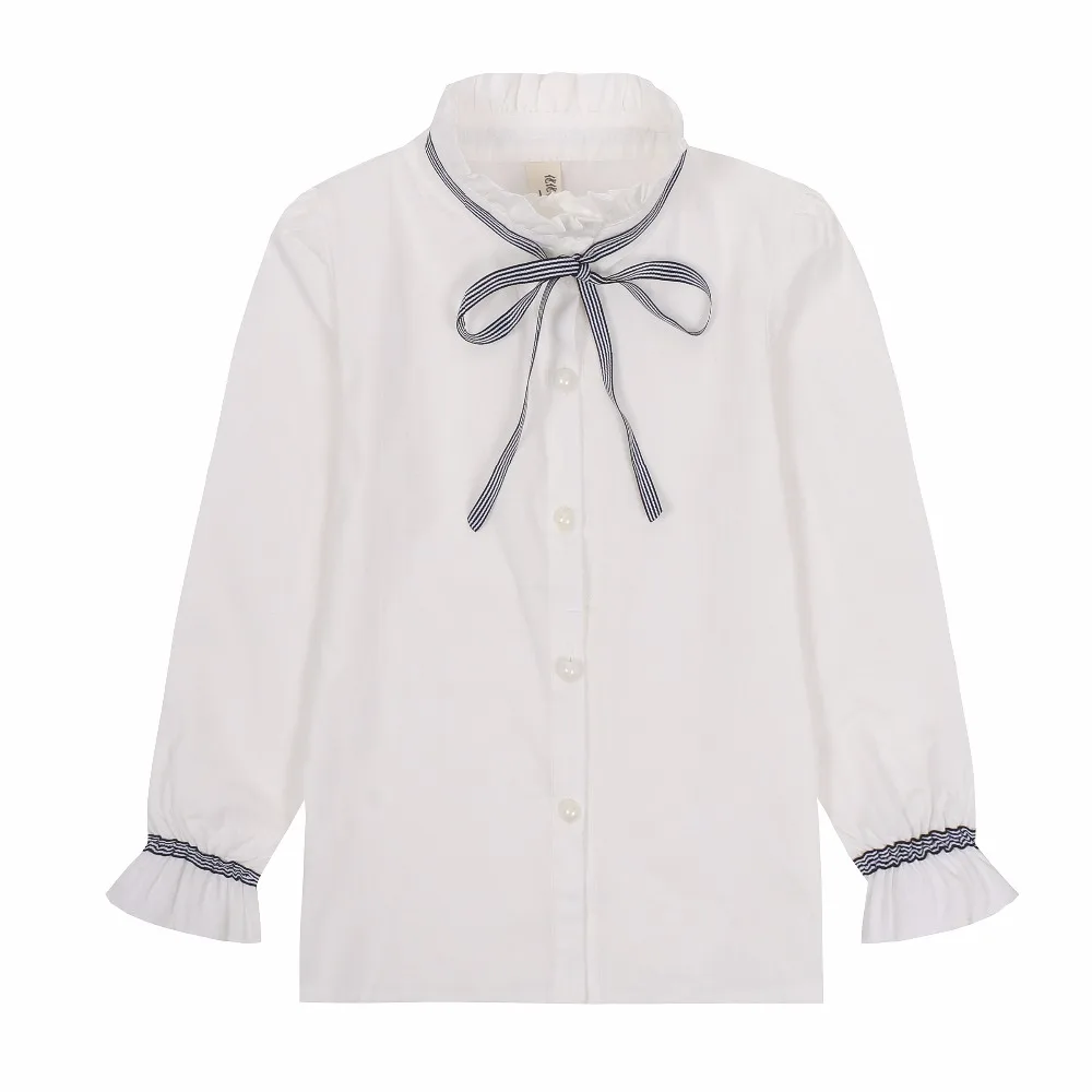 

Children White Blouses For Girls Bottoming Shirts Long Sleeve Bow Tie White Shirts Students School Clothes Princess Party Tops