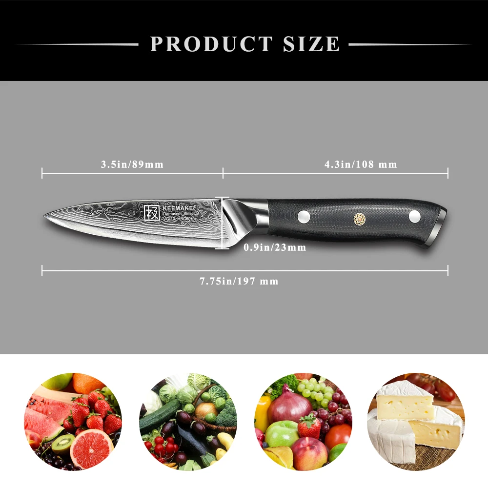 Keemake Кухня ножи 3," нож для очистки овощей шеф-повара Ножи 73-Слои высокое качество японской дамасской VG10 Сталь Sharp G10 ручка пилинг резак