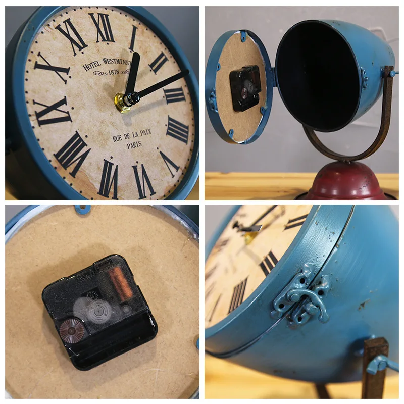 American Vintage Industrial Steampunk Desktop Table Searchlight Shaped Iron Clock Ornaments Office Cafe Display Model American Vintage Industrial Steampunk Desktop Table Searchlight Shaped Iron Clock Ornaments Office Cafe Display Model
