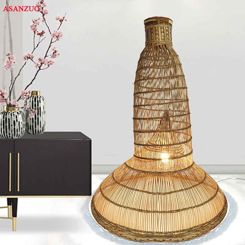 Nordic Art Chinese floor lamp hotel room modern bedroom lamp creative bamboo Bamboo Wicker Shade Vase Floor Lamp Fixture