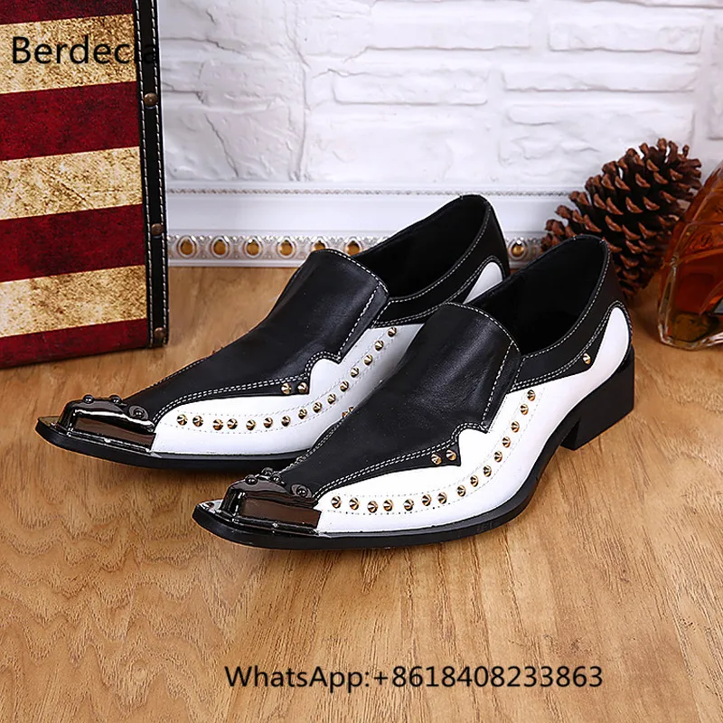 2017 New Fashion Men Dress Shoes Comfort Platforms Rivets Metal Pointed