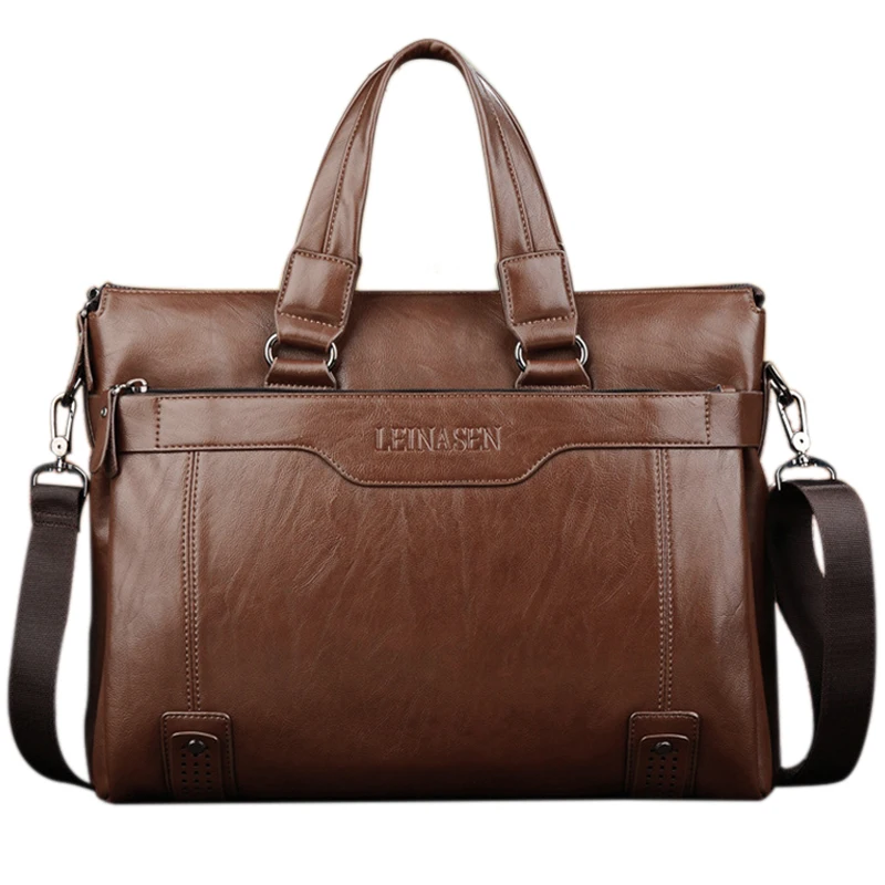 

Leinasen Brand Men'S Leather Messenger Bags Vintage Crossbody Bag Men Shoulder Bag Postman Briefcase Male Handbags(Light Brown