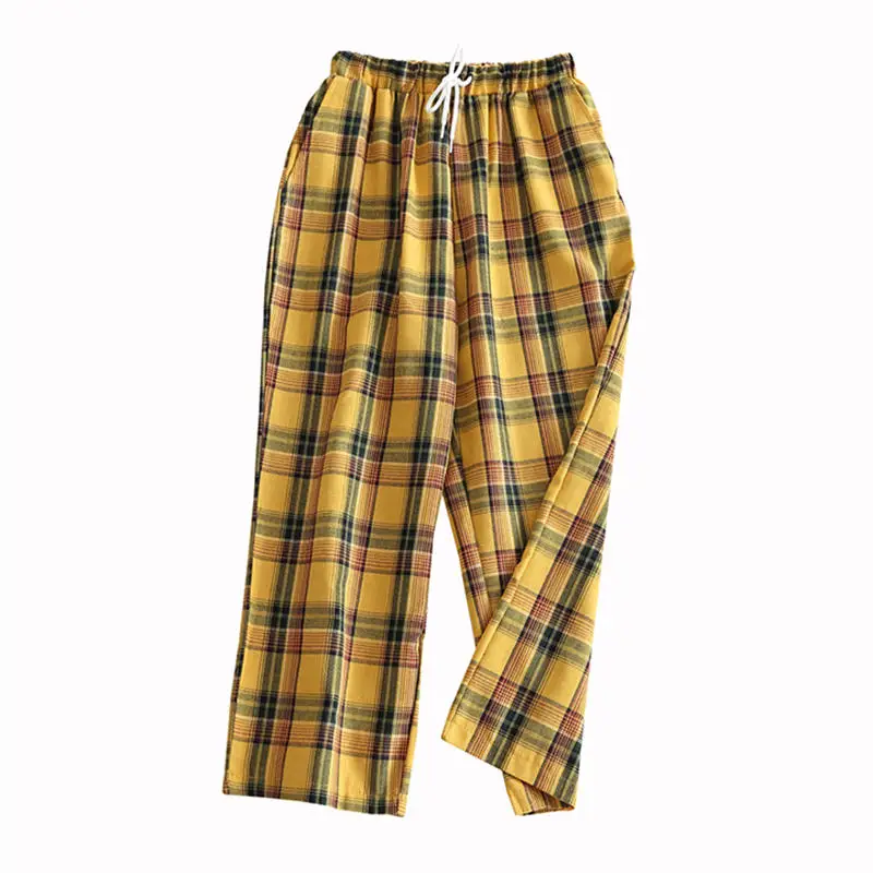 yellow pants with checkered stripe
