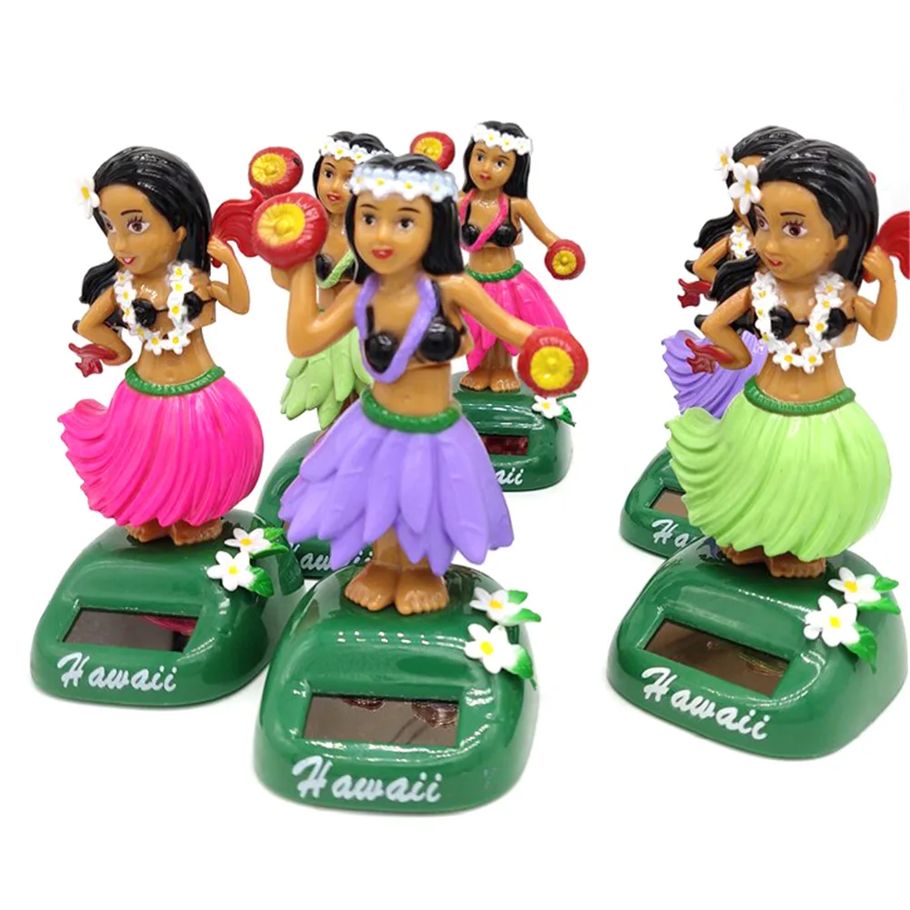Amosfun Hawaiana Dancing Girl Dashboard Doll Solar Powered Hawaiian Hula Girl Car Decoration Verde