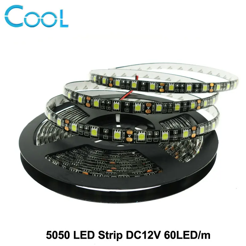 Waterproof 5050 SMD 5M Cool White Black PCB 300Leds LED Light Strip for Home DIY