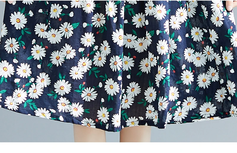 Summer Dresses Women 2019 Vintage Floral Print Cotton Linen Women Dress Elegant Short Sleeve Casual A-line Maxi Long Dress      8