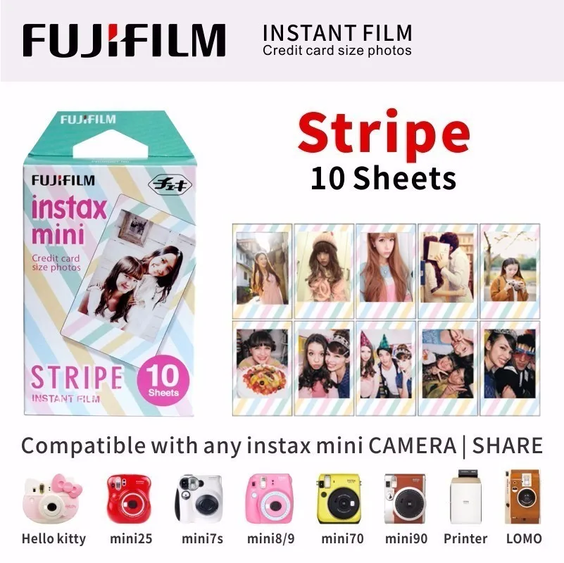 ЖК-дисплея с подсветкой FUJIFILM FUJI INSTAX MINI 9 пленка глянцевая фотобумага в 1 пакет для SP1 SP2 70 7cs 8 25 90 50 Lomo - Цвет: stripe 10 Sheet