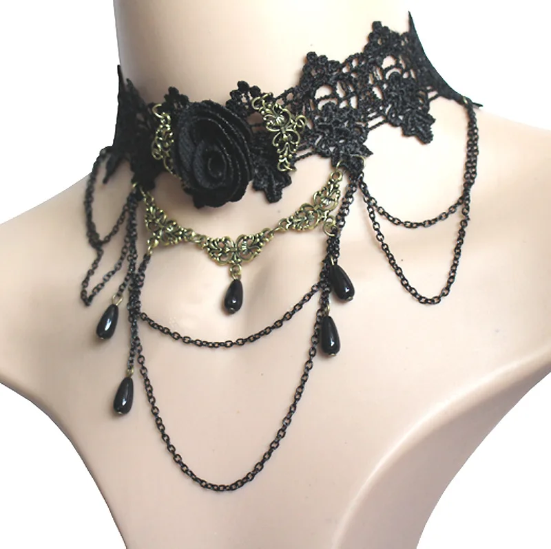 Porcelain Doll Leg Necklace with Rose Oddity Doll Jewelry Gothic Black Necklace Victorian Style Necklace