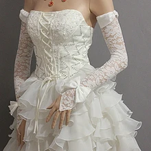 Новая Коллекция Весна лето невесты Лук свадебное платье перчатки красный белый мягкий кружевные перчатки Без Пальцев Свадебные Перчатки Свадебные Аксессуары